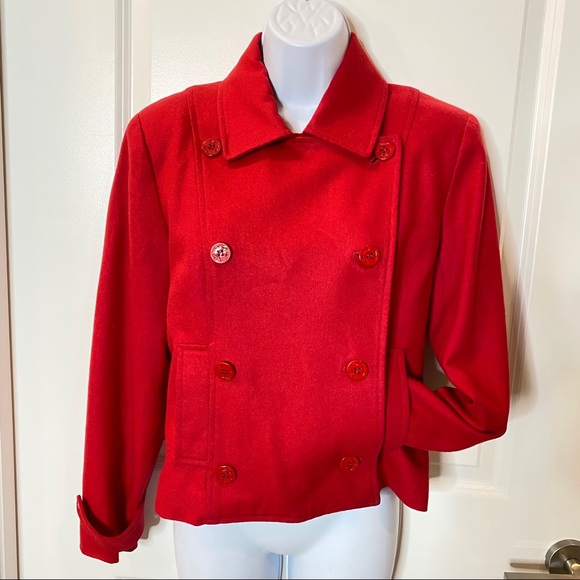 Red Wool Anne Taylor Cropped Pea Coat Size M - Picture 8 of 16